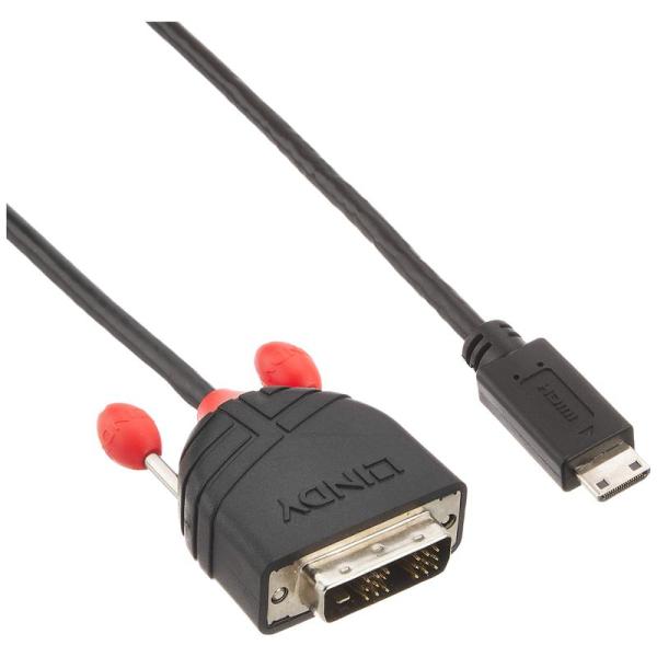 LINDY Mini HDMI - DVI変換ケーブル、ブラックライン、1m(型番:36281)