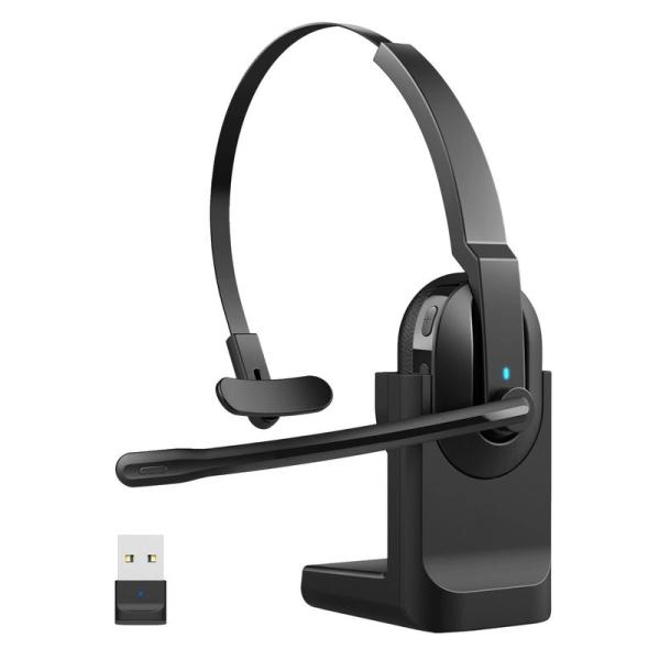 ヘッドセット Bluetooth 5.0 USBドングル/アダプタ 付き 片耳 通話ノイズキャンセリ...