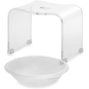Kuai アクリル バスチェア ボウル セット 風呂椅子 洗面器 高さ25cm Mサイズ全13色 (クリア)｜ginowan