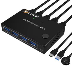 HDMI KVM切替器、PC切替器2入力1出力4K@60Hz、2つUSB3.0ハブ備えたUSB切替器セレクター、ワイヤレスキーボード、マウス｜ginowan