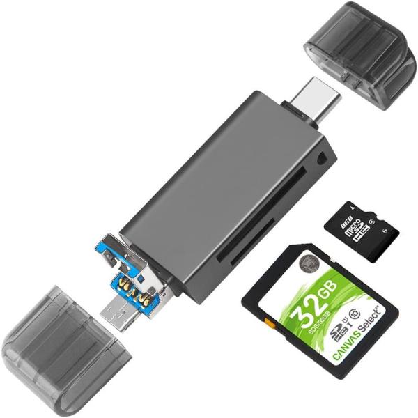 LEIZHANMicro/USB/Type-C 3in1メモリカードリーダー microSD/USB...