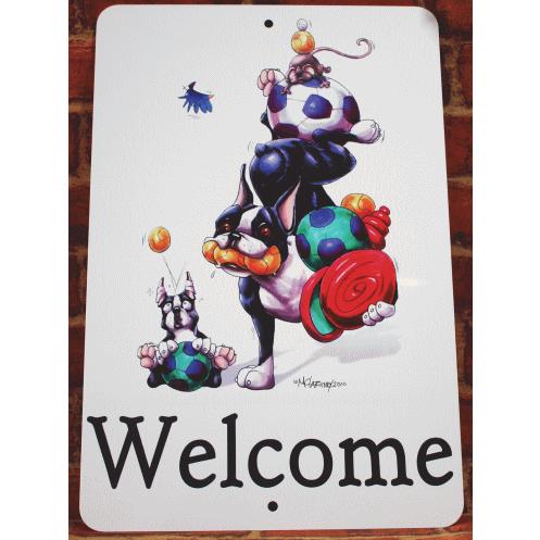 在庫限り　ウェルカムプレート　ボストンテリア　輸入雑貨　犬雑貨　犬グッズ ウェルカムボード