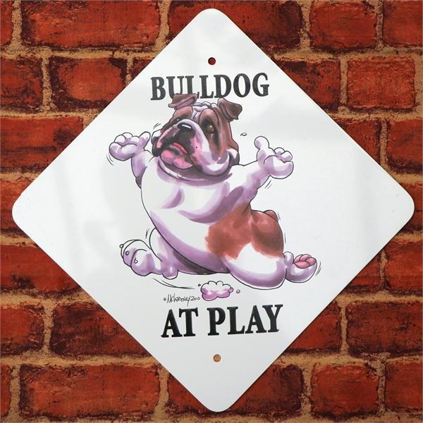 在庫限り　AtPlay　プレート　ブルドッグが遊んでいます　内穴タイプ　犬雑貨　犬グッズ　輸入雑貨　...