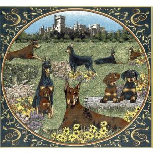 在庫限り　ゴブラン織り　タペストリー　ドーベルマン　横型　輸入雑貨　 犬雑貨　犬グッズ