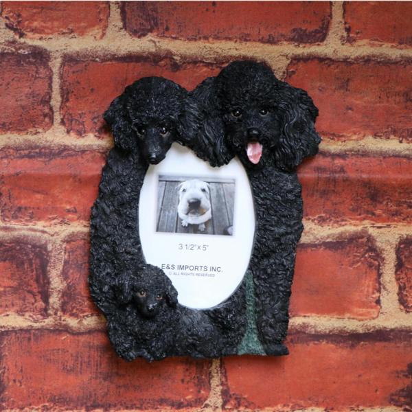 アウトレット　フィギュアフォトフレーム・ファミリー　プードル/ブラック　輸入雑貨　犬雑貨　犬グッズ