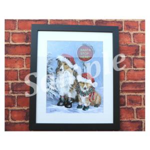 在庫限り　Frame Art　シェットランド・シープ・ドッグ/シェルティー　Shetland Sheepdog Santa Stop Here　輸入雑貨　犬雑貨　犬グッズ