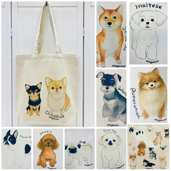 キャンバストートバックM　わんちゃん　犬雑貨・犬グッズ・プードル・チワワ・シーズー・シュナウザー・柴...