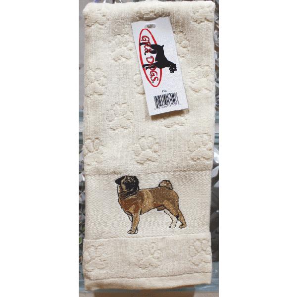在庫限り　パグ刺繍タオル　犬雑貨・犬グッズ・輸入雑貨・パググッズ