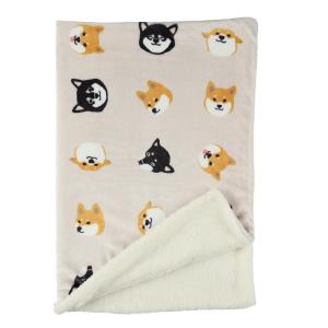 ボア付きデジプリブランケット　しばともフェイス　犬雑貨・犬グッズ・柴犬・マイクロフランネル・しばた/くろやなぎ/黒柴