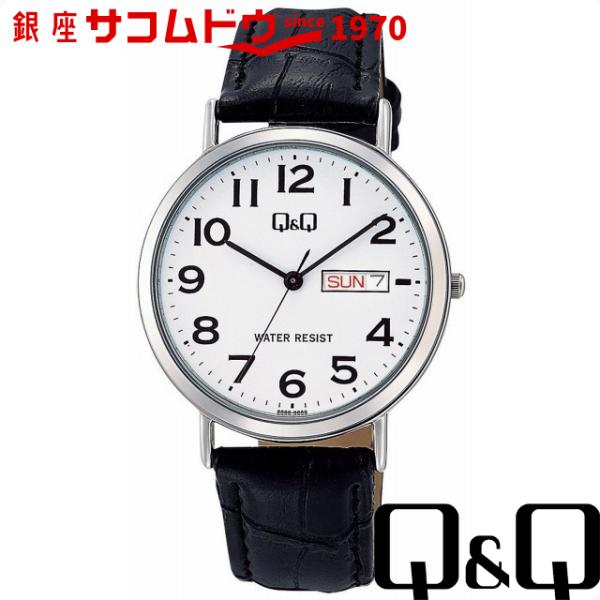 Q&amp;Q 腕時計 スタンダード アナログ 革ベルト ホワイト A202-304 メンズ[メール便 日時...