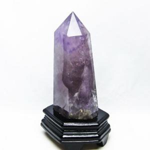 スモーキークォーツ 六角柱 煙水晶 虹入り 3.7Kg 台座付属 送料無料