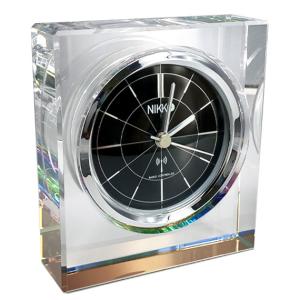 置き時計 電波時計 アナログ クリスタルガラス シンプル 底面ホログラムコーティング加工 NIK400-0008LB 文字盤ブラック｜ginzagift