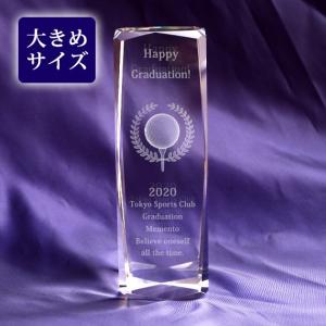記念品 名入れ ゴルフ 大会 表彰 トロフィー 景品 メッセージ彫刻 3Ｄゴルフボール クリスタルオブジェ 高さ150mm 彫刻代込み ／NKTR-0067