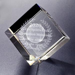 3D地球 ペーパーウェイト クリスタル ブロック 50x50mm 斜め置き 創立