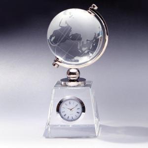 ゴールド地球儀型置時計 クリスタルインテリア 水晶球60mm ゴールド時計付き地球儀 台座