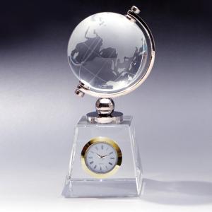 ゴールド地球儀型置時計 クリスタル地球儀 ゴールド時計 メッセージ彫刻 記念品 新築 退職 還暦