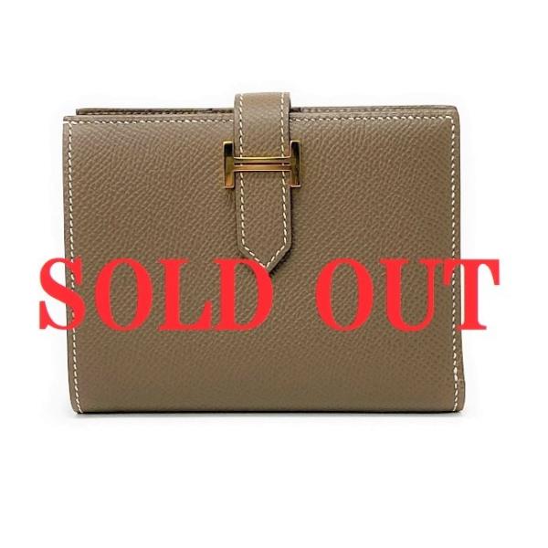 未使用品　エルメス HERMES　ベアンコンパクト　ゴールド金具　ヴォーエプソン/エトゥープ　202...