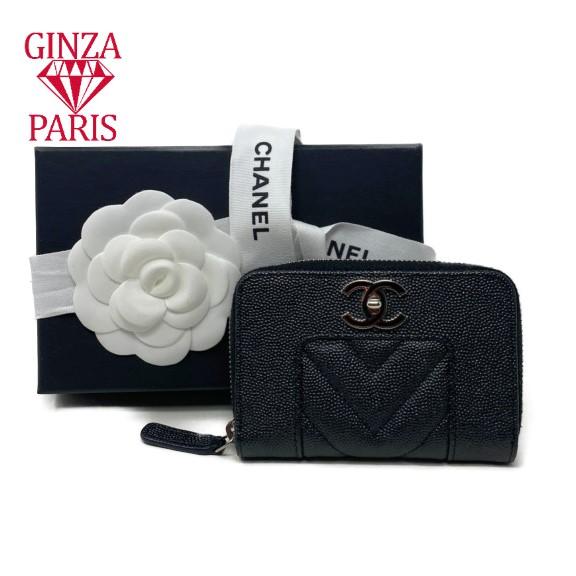 シャネル CHANEL マドモアゼル　シェブロンＶステッチ  コインケース  キャビアスキン