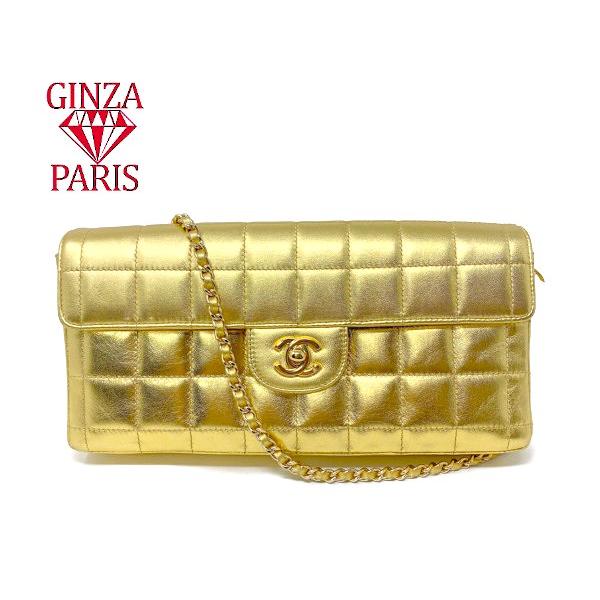 極美品　シャネル  CHANEL  ヴィンテージ  チョコバーショルダーバッグ　ゴールドラムスキン　...
