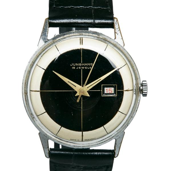 ユンハンス アンティーク 15JEWELS 社外ベルト 腕時計 手巻き ブラック ホワイト文字盤 ス...