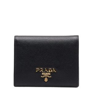 プラダ サフィアーノ 二つ折り財布 1MV204 ブラック ゴールド レザー レディース PRADA 【中古】｜ginzaparis2