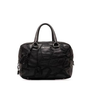 プラダ パッチワーク ハンドバッグ ミニボストンバッグ ブラック ナイロン レザー レディース PRADA 【中古】｜ginzaparis2