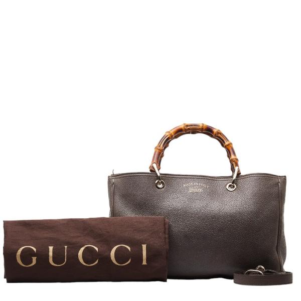 グッチ バンブー ハンドバッグ ショルダーバッグ 2WAY グレー レザー レディース GUCCI ...