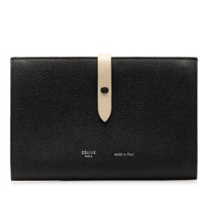 セリーヌ ロゴ ミディアム マルチ ファンクション  二つ折り財布 104813 ブラック グレー レザー メンズ CELINE 【中古】｜ginzaparis2