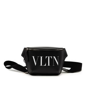 ヴァレンティノ VLTNロゴ ボディバッグ ウエストバッグ ブラック ホワイト レザー レディース VALENTINO 【中古】