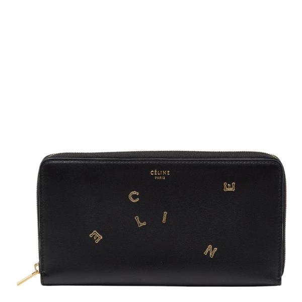 セリーヌ ロゴ モチーフ 長財布 ブラック レザー レディース CELINE 【中古】