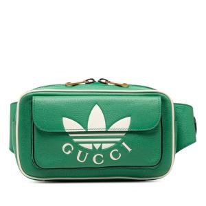 グッチ × アディダス ボディバッグ バムバッグ 722141 グリーン ホワイト レザー レディース GUCCI 【中古】