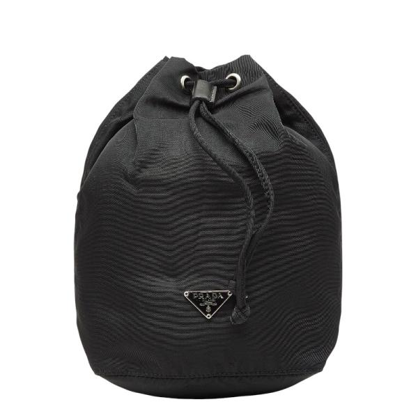 プラダ 三角ロゴプレート ポーチ ブラック ナイロン レディース PRADA 【中古】