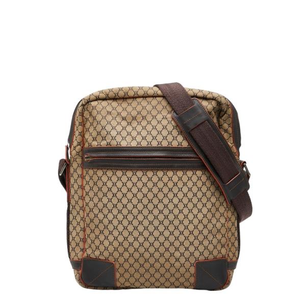 セリーヌ マカダム ショルダーバッグ ブラウン キャンバス レザー メンズ CELINE 【中古】