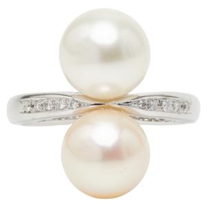 Pt900 プラチナ 白蝶真珠10.0〜10.3mm ダイヤ0.08ct リング 指輪