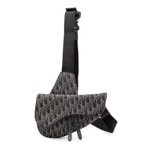 ディオール オブリーク サドル 斜め掛け ショルダーバッグ ネイビー グレー ブラック キャンバス レザー レディース Dior 【中古】