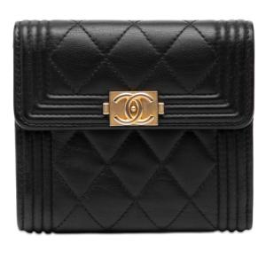CHANEL（シャネル） ココボタン 三つ折り財布 ブラック レザー