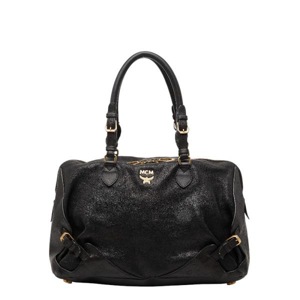 エム シー エム ヴィセトス ロゴグラム ショルダーバッグ ハンドバッグ ブラック レザー レディー...