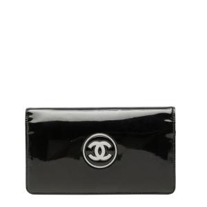 シャネル ココマーク メイクアップ 長財布 エナメル レディース CHANEL 【1-0257084】 CHANEL（シャネル） ココマーク メイクアップ 長財布 ブラック