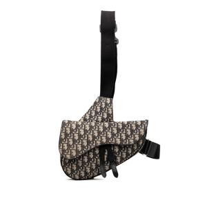 ディオール オブリーク サドル ボディバッグ ベージュ ネイビー キャンバス レザー レディース Dior 【中古】