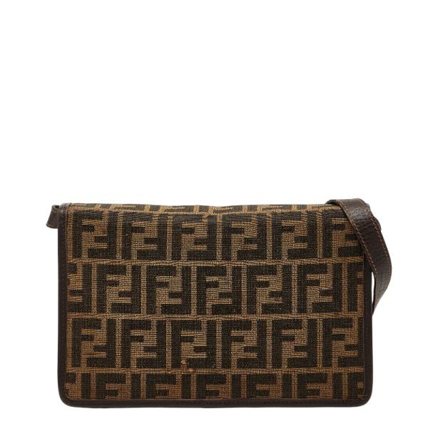フェンディ ズッカ ショルダーバッグ ブラウン キャンバス レザー レディース FENDI 【中古】