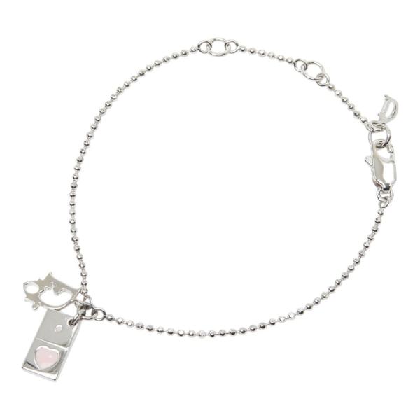 ディオール ロゴ ハート タグ ブレスレット シルバー ピンク メタル レディース Dior 【中古...