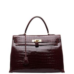 エルメス ケリー35 クロコダイル ポロサス ハンドバッグ ワインレッド ボルドー レザー レディース HERMES 【中古】｜ginzaparis2