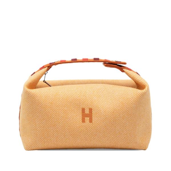 エルメス ブリッドアブラックGM ハンドバッグ オレンジ キャンバス レディース HERMES 【中...