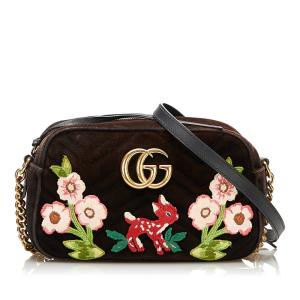 グッチ GGマーモント バンビ フラワー チェーン ショルダーバッグ  447632 ブラック ベロア レザー レディース GUCCI 【中古】｜ginzaparis2