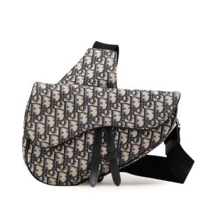 ディオール オブリーク サドルバッグ ボディバッグ ショルダーバッグ ネイビー ベージュ キャンバス レザー レディース Dior 【中古】