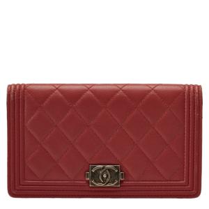 シャネル ボーイシャネル 長財布 ワインレッド レザー レディース CHANEL 【中古】｜ginzaparis2