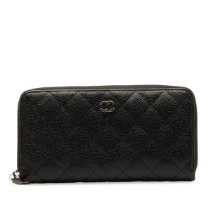 シャネル マトラッセ ココマーク ラウンドファスナー 長財布 ブラック キャビアスキン レディース CHANEL 【中古】｜ginzaparis2