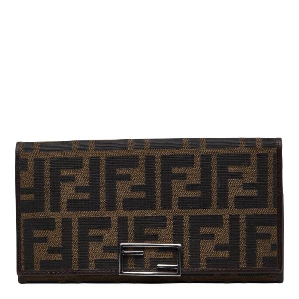 フェンディ ズッカ 長財布 15828 ブラウン キャンバス レザー レディース FENDI 【中古...