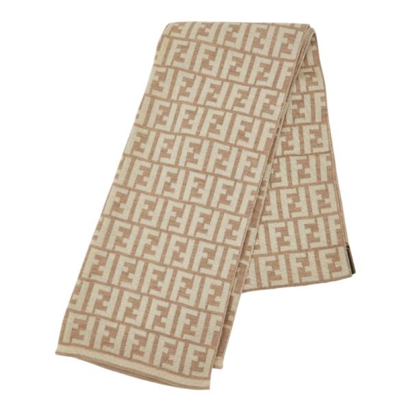 フェンディ ズッカ マフラー 大判 ベージュ系 ウール レディース FENDI 【中古】