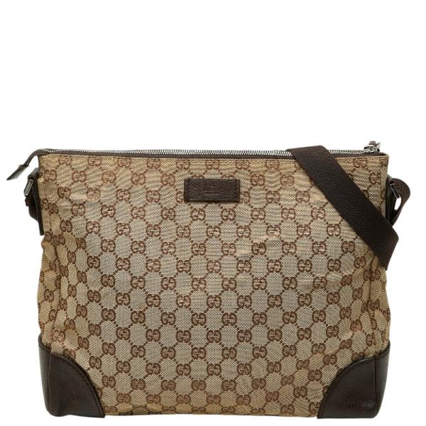 グッチ GGキャンバス 斜め掛け ショルダーバッグ 110054 ベージュ ブラウン PVC レザー...